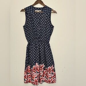 41 Hawthorn Navy Geo Floral Border Dress – Size M